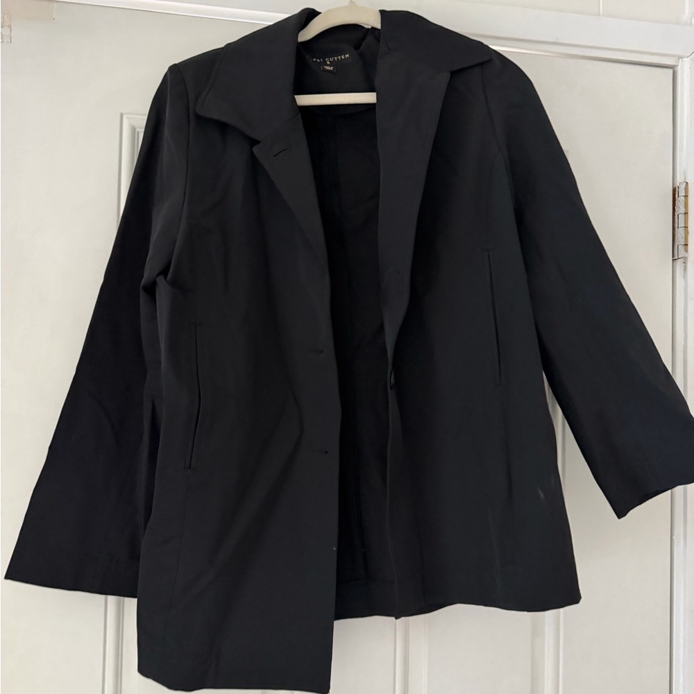 Sophisticated Perri Cutten fitted stylish, long, professional Black Trench Coat